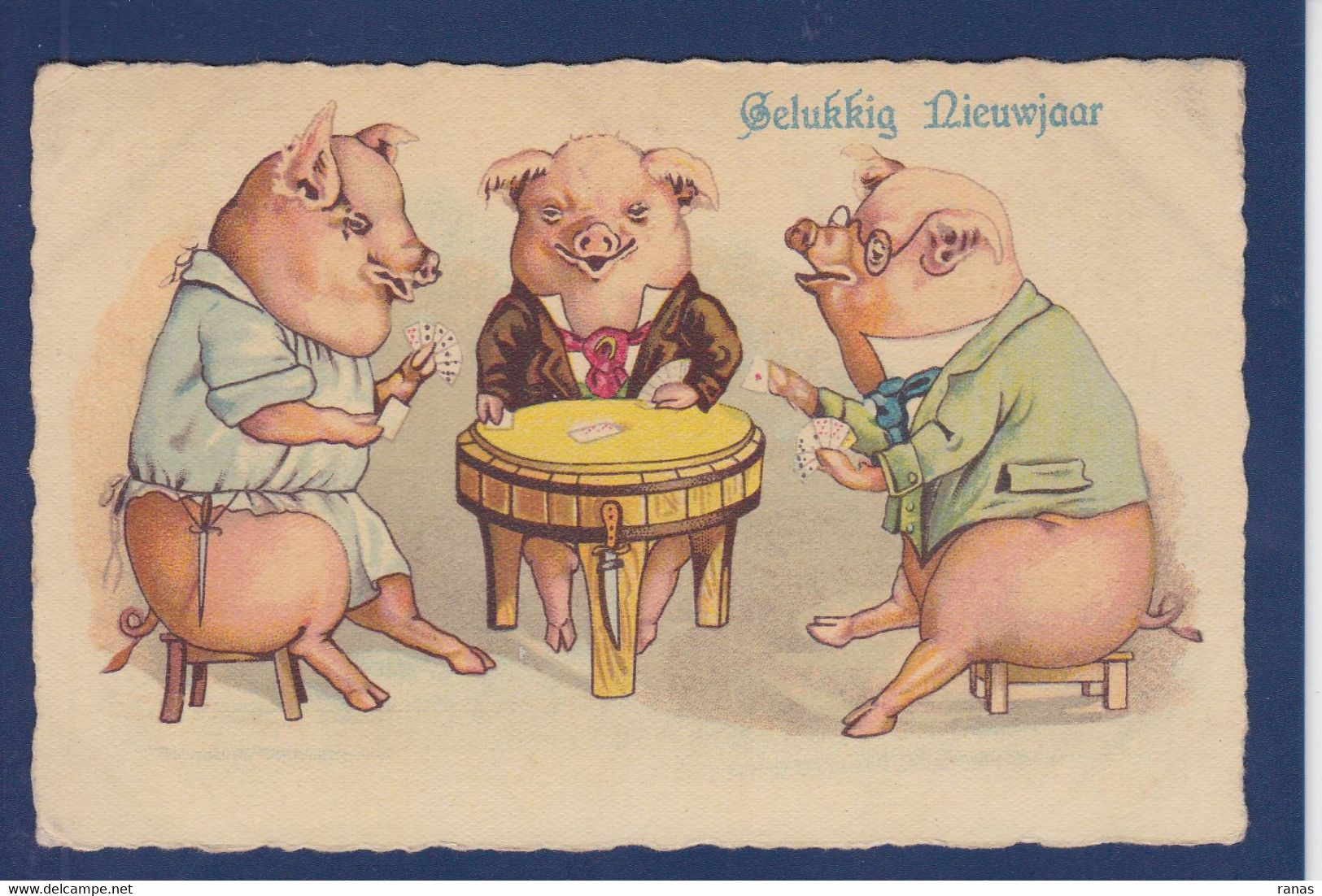 CPA Cochon Pig Position Humaine Jeu De Cartes Carte à Jouer Circulé - Pigs