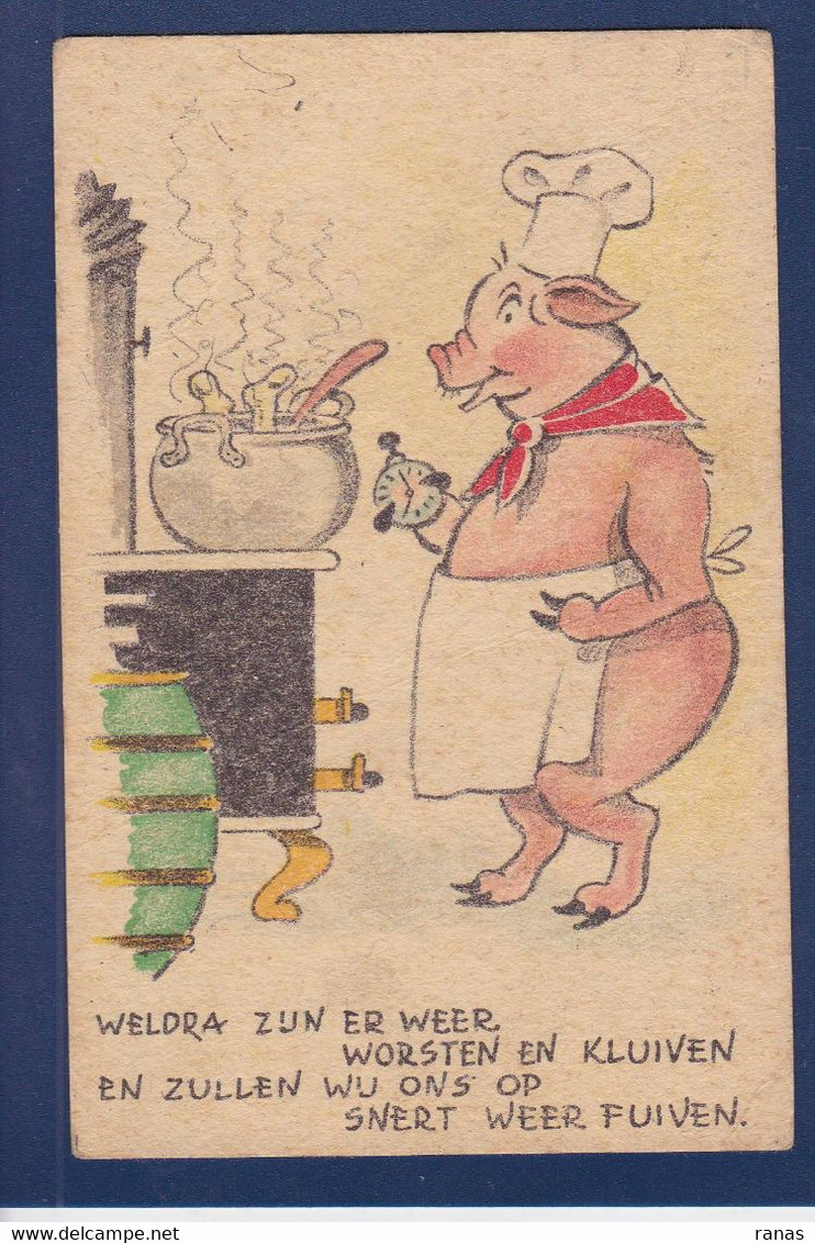 CPA Cochon Pig Position Humaine Cuisinier Circulé - Cerdos