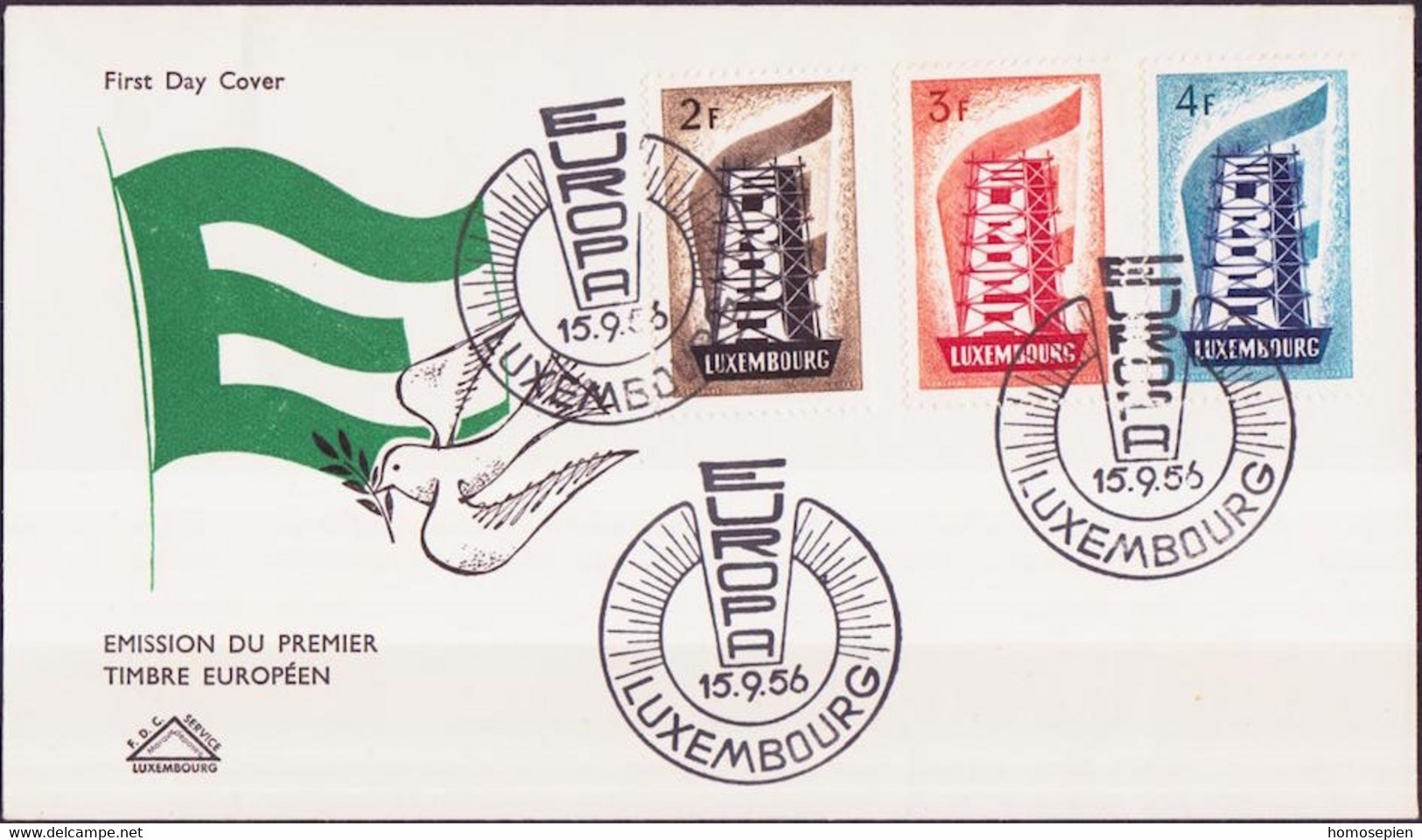 Europa CEPT 1956 Luxembourg - Luxemburg FDC1 Y&T N°514 à 516 - Michel N°555 à 557 - 1956