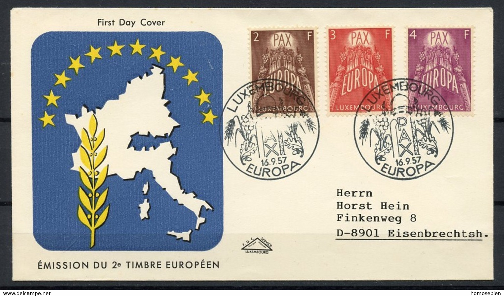 Europa CEPT 1957 Luxembourg - Luxemburg FDC2a Y&T N°531 à 533 - Michel N°572 à 574 - 1957