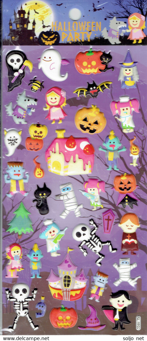 3D PUFFY Kürbis Halloween Monster Geist Aufkleber / Witch Ghost Sticker 1 Blatt 19 X 10 Cm ST406 - Scrapbooking