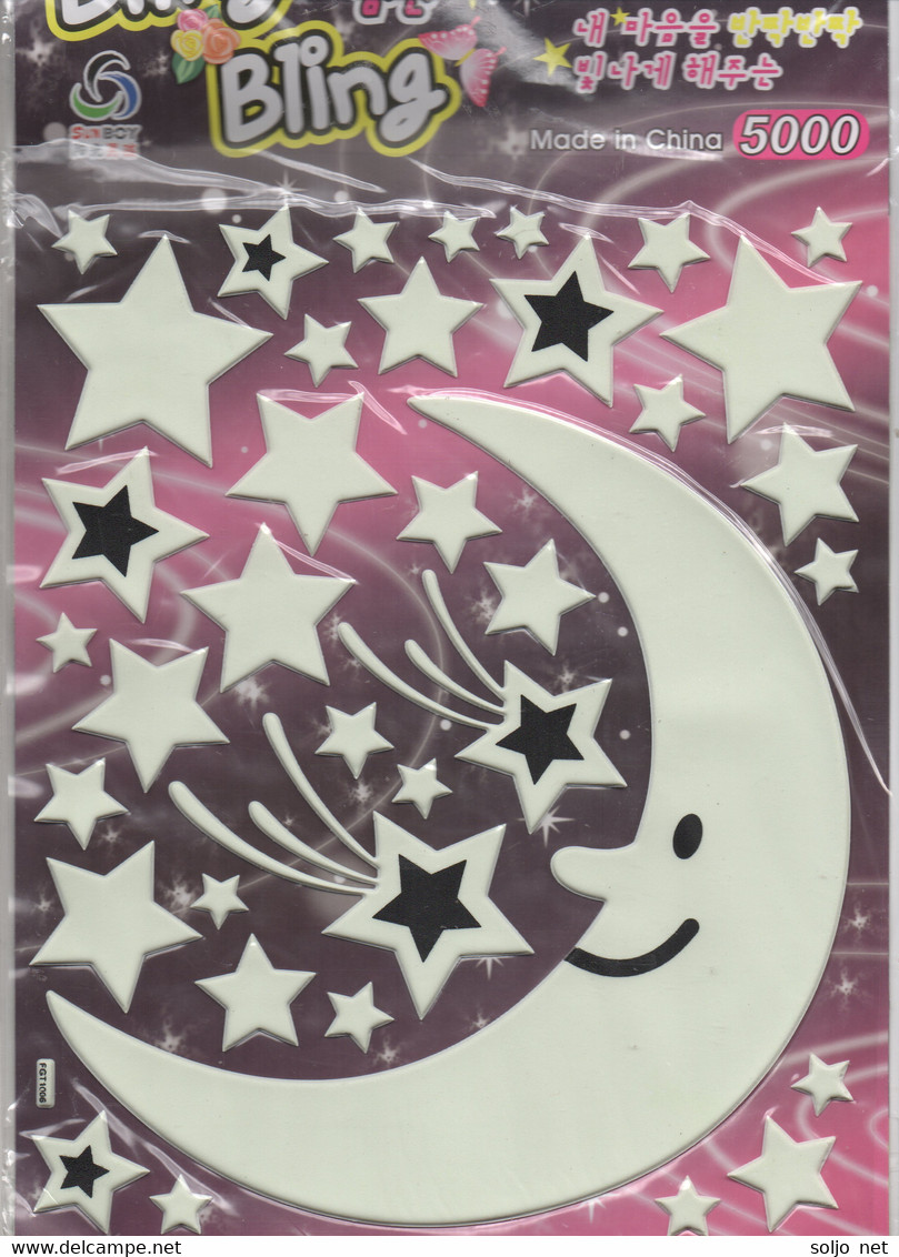 3D PUFFY Mond Sterne Aufkleber / Moon Star Sticker 1 Blatt 25 x 20 cm ST493