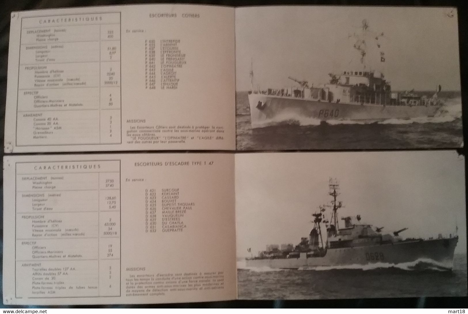2 Fiches Techniques - Escorteurs Côtiers & D' Escadre T 47 - 1960 - - Schiffe