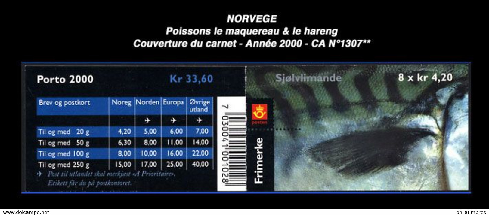 NORVEGE Année 2000  - Carnet N° 1307 Poissons : Harengs, Maquereau - Carnets