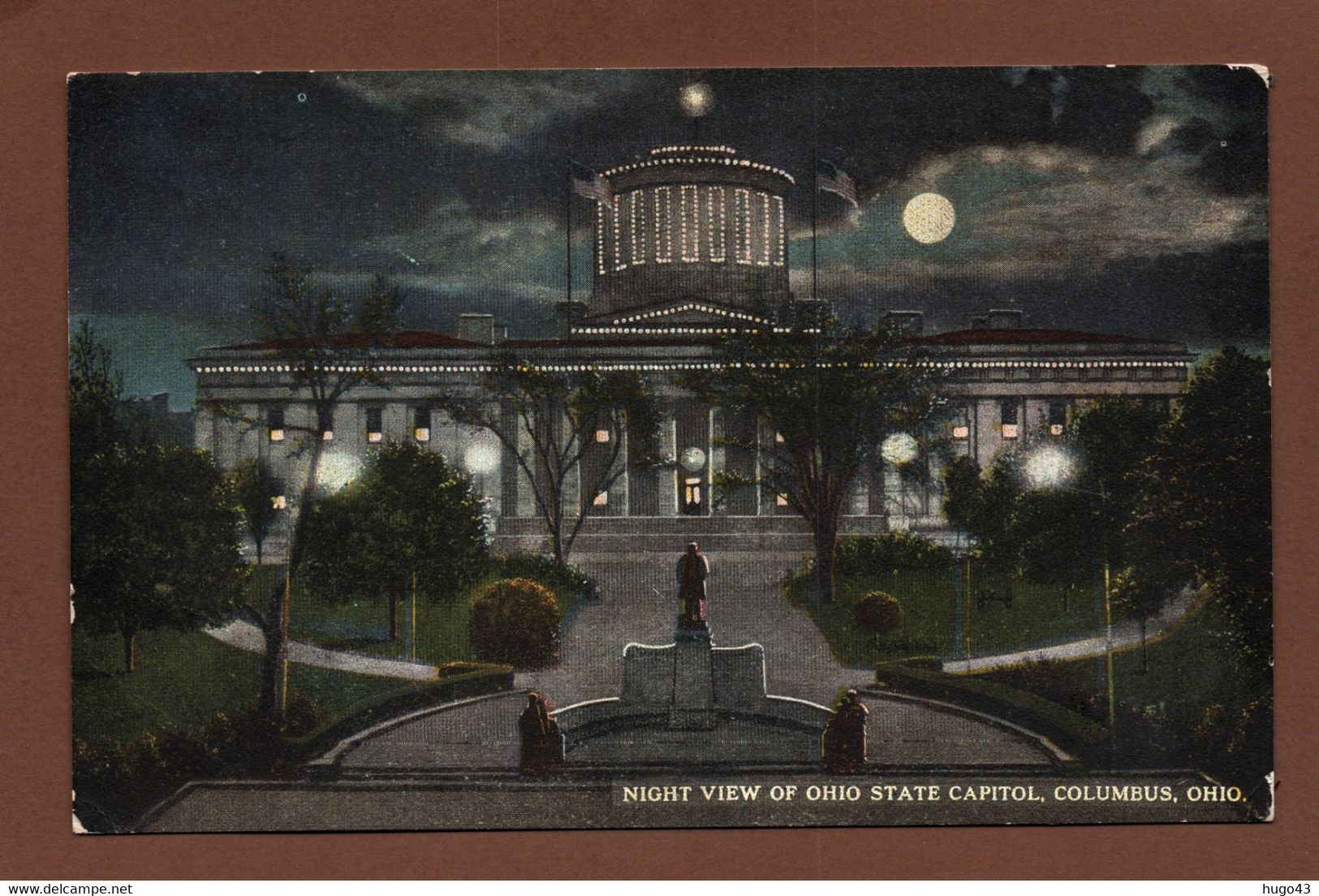 (RECTO / VERSO) COLUMBUS - NIGHT VIEW OF OHIO STATE CAPITOL - PLI ANGLE BAS A GAUCHE - CPA COULEUR - Columbus