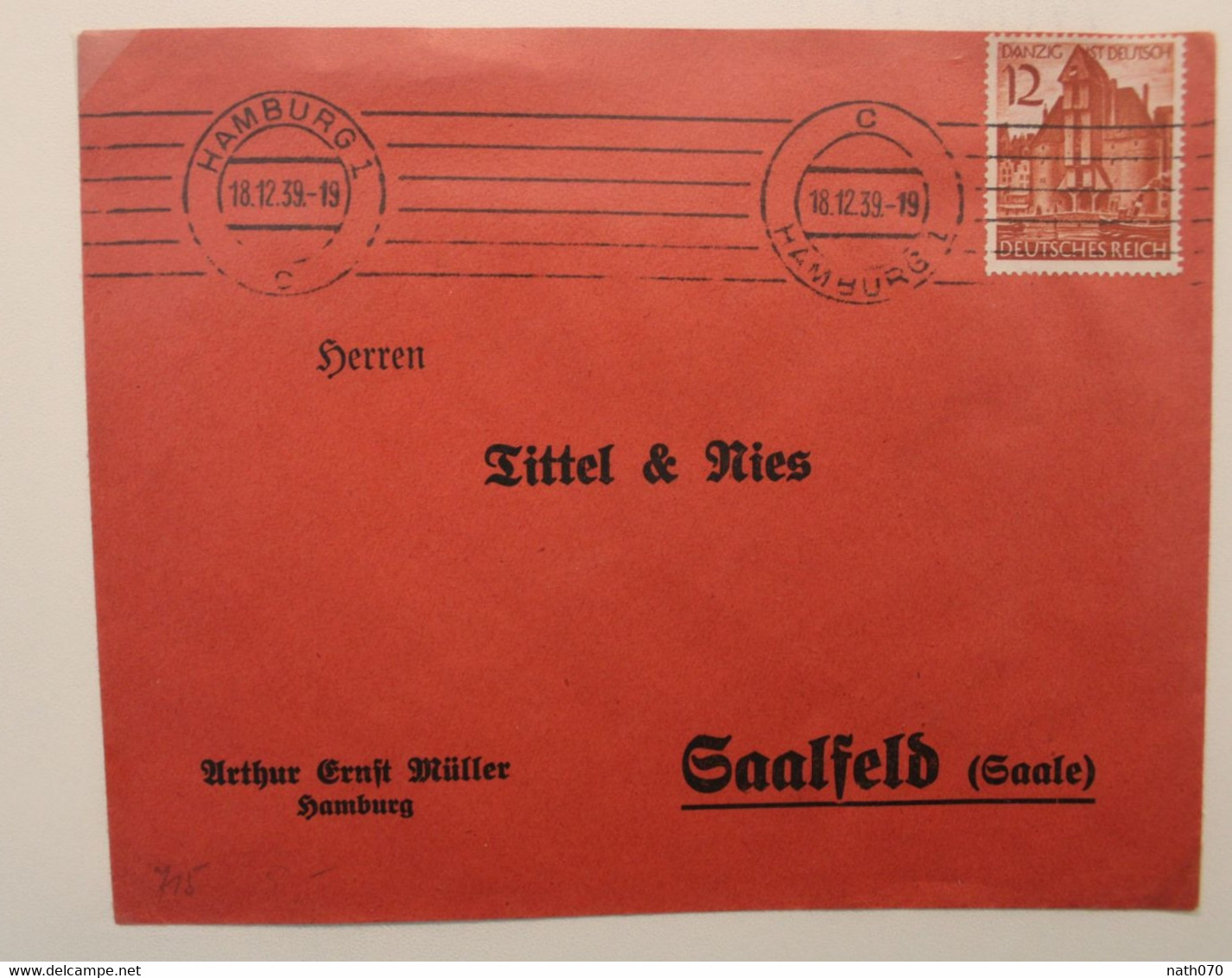 1939  Dt Reich Allemagne Cover Mi 715 Danzig - Storia Postale