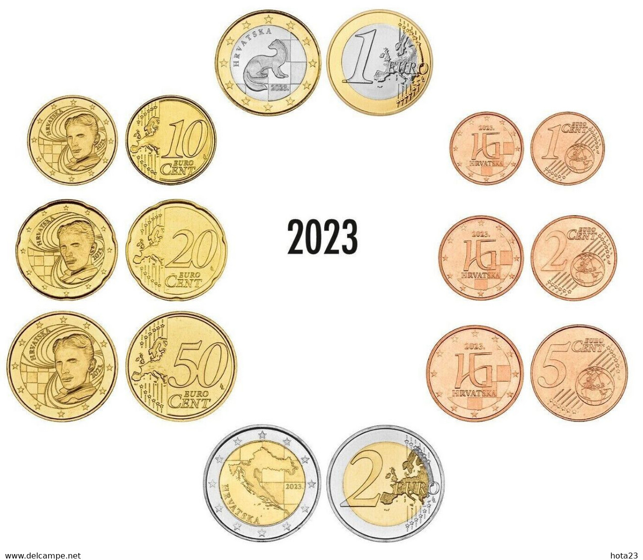 Croatia 2023 Year UNC Full Coin Set From 1 Cent - 2 Euro Total 8 Coins 3,88 Euro - Croatia