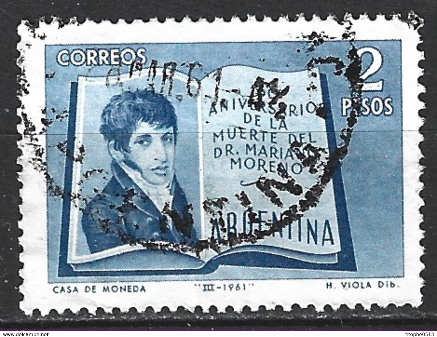 ARGENTINE. N°637 Oblitéré De 1961. Mariano Moreno. - Ecrivains