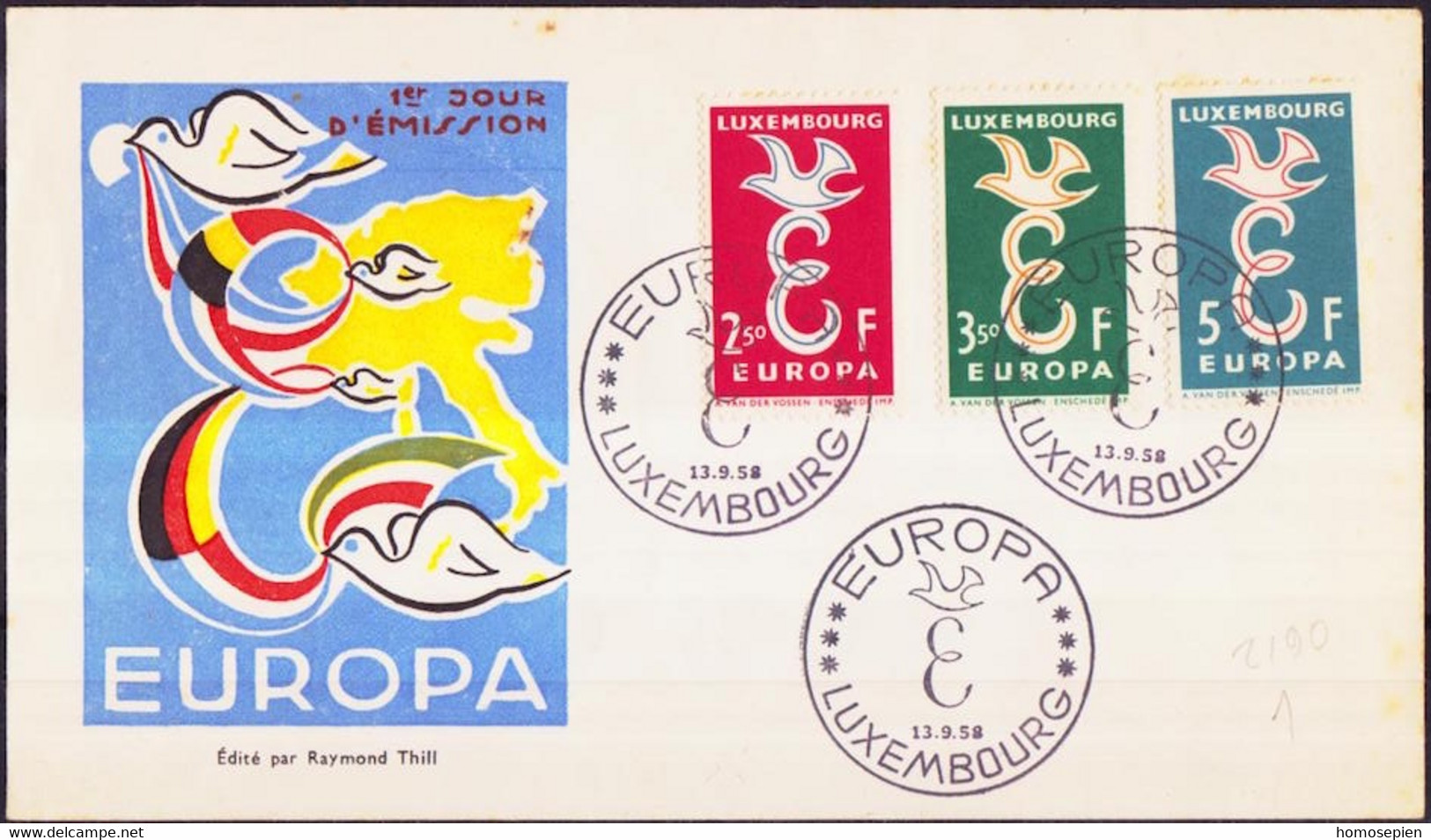 Europa CEPT 1958 Luxembourg - Luxemburg FDC4 Y&T N°548 à 550 - Michel N°590 à 592 - 1958