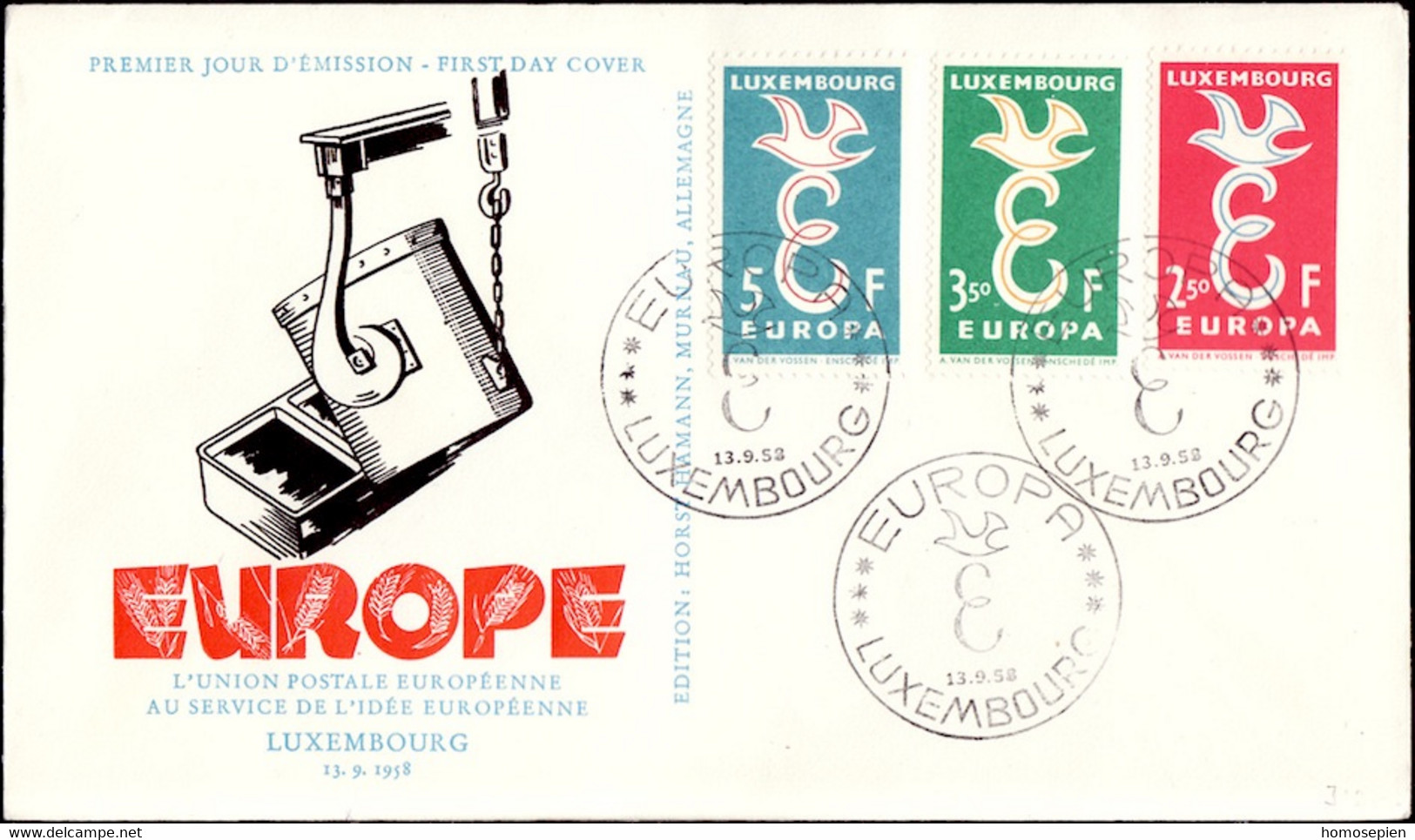 Europa CEPT 1958 Luxembourg - Luxemburg FDC7 Y&T N°548 à 550 - Michel N°590 à 592 - 1958