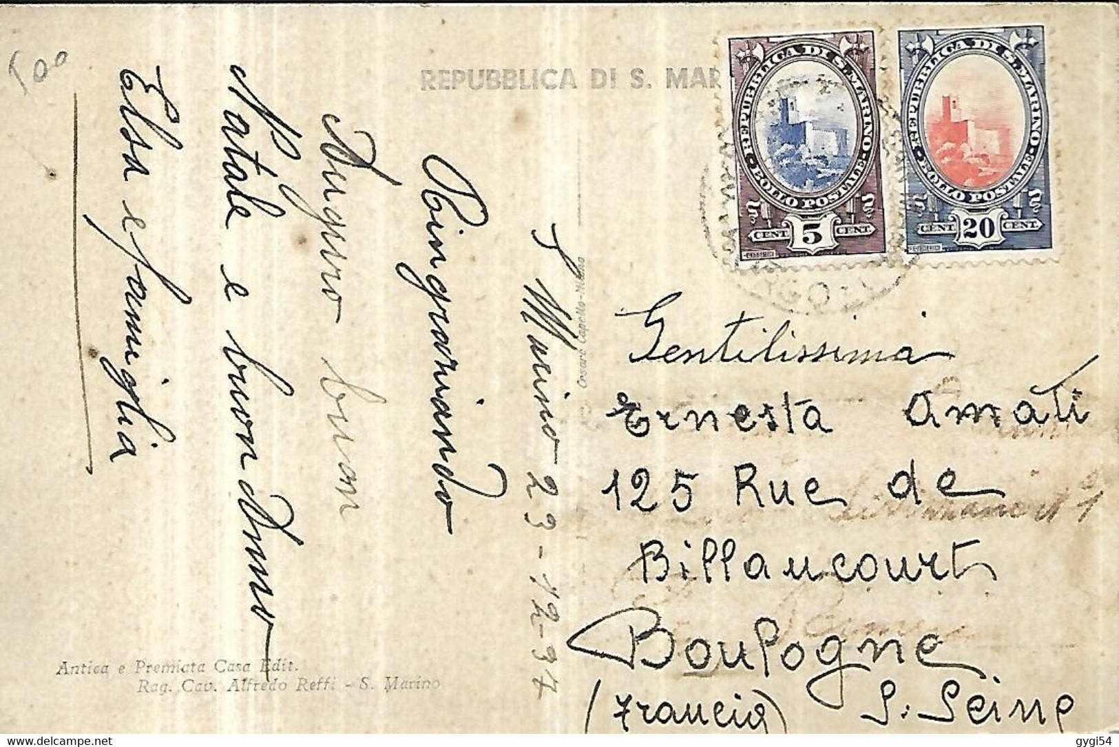 REPUBLIQUE DE SAINT    MARIN MURA CASTELLANE - Lettres & Documents