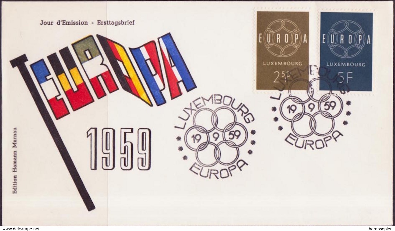 Europa CEPT 1959 Luxembourg - Luxemburg FDC1 Y&T N°567 à 568 - Michel N°609 à 610 - 1959