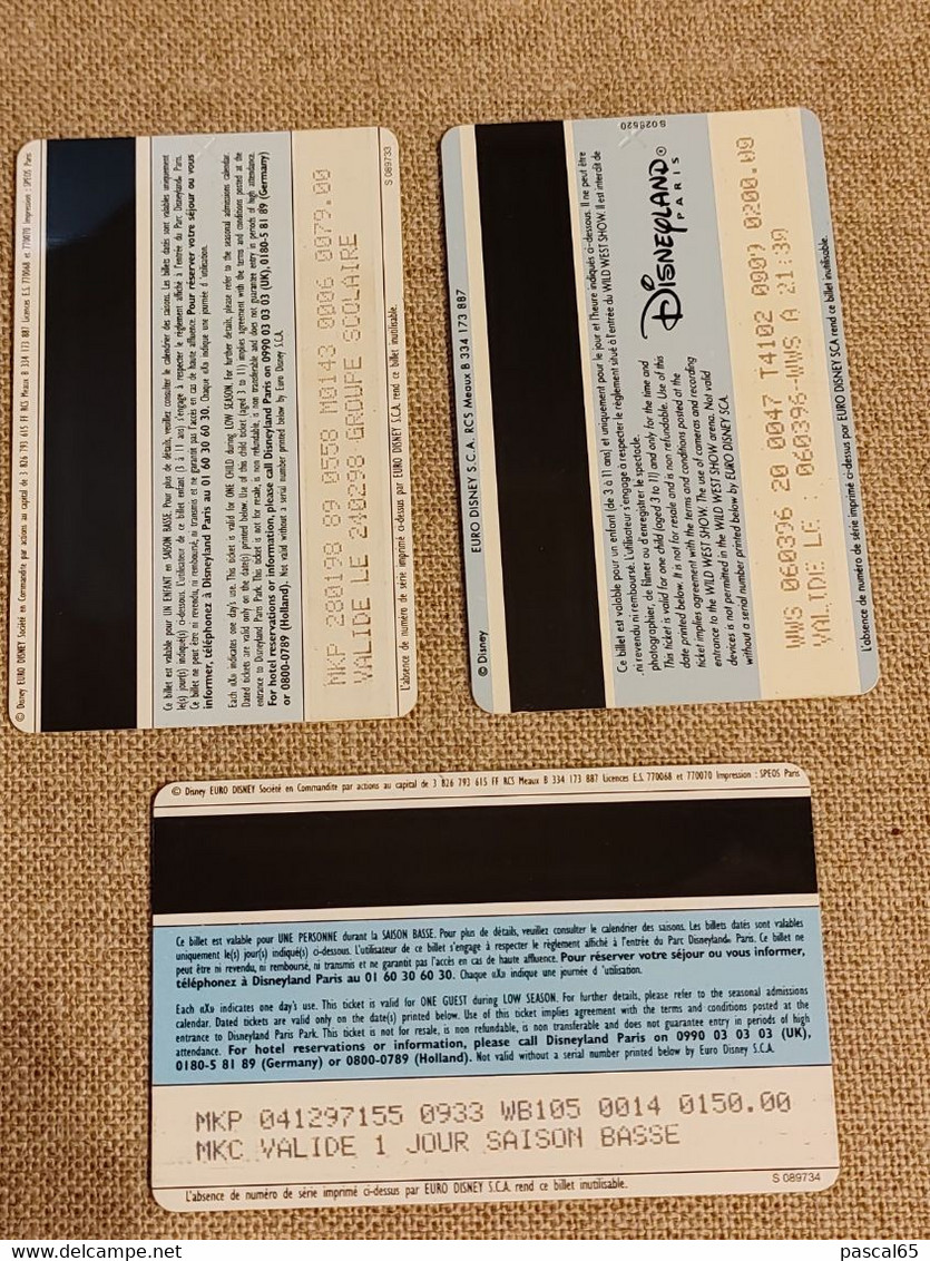 Tickets - Vouchers - 3 cartes pass / entrée Enfant et Adulte Disneyland  PARIS années 90