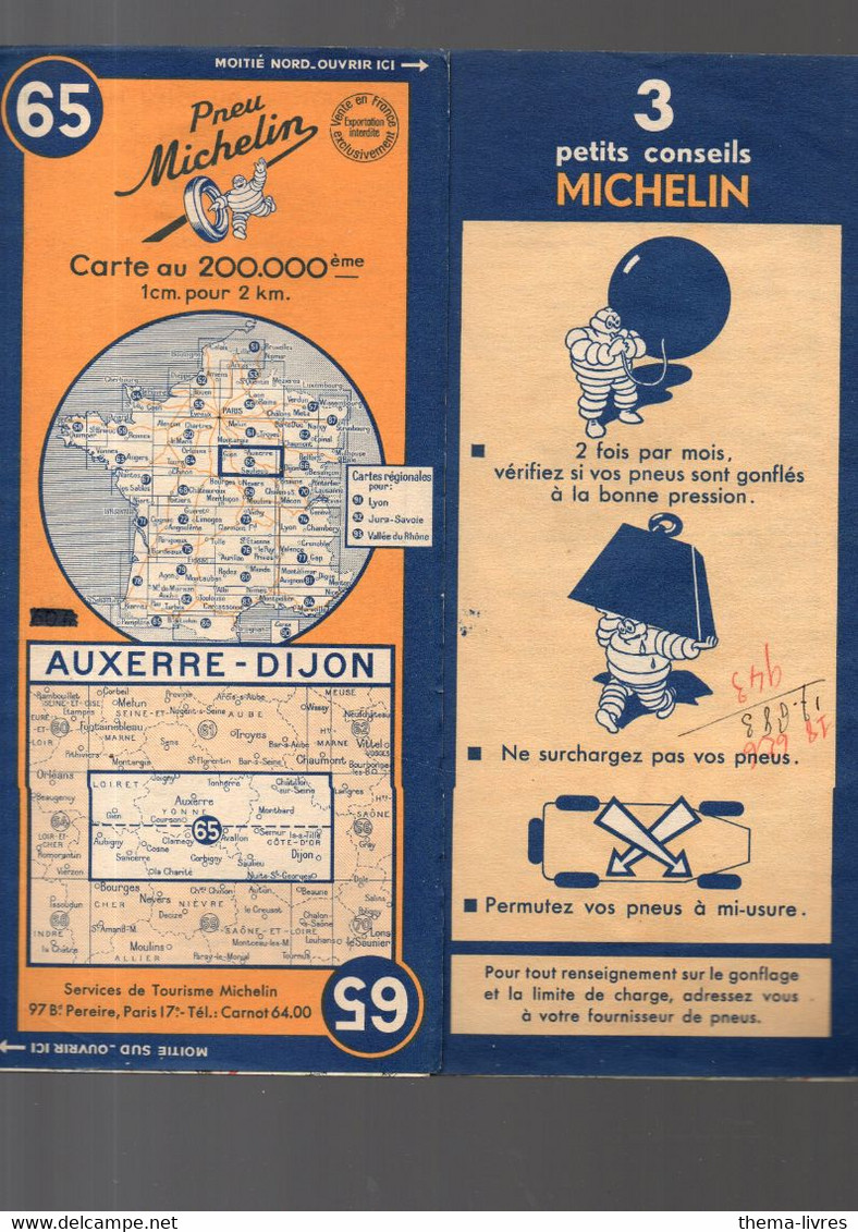 Carte MICHELIN   N°65...1950...Auxerre-Dijon   (M5201) - Cartes Routières
