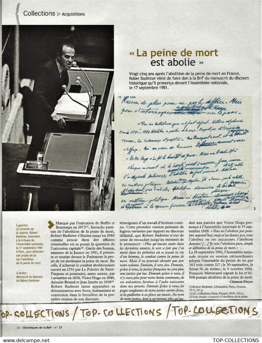 2006 CHRONIQUES BNF Bibliothèque Nationale Robert BATINTER Avocat Garde Des Sceaux  1981 Abolition De La Peine De Mort - Documentos Históricos