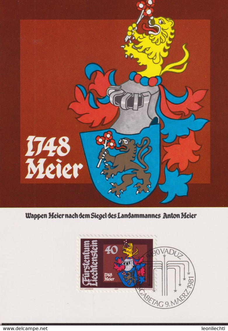 1981 Liechtenstein MC 22, Mi:LI 766, Yt:LI 707, Zum:LI 704, Landammänner - Wappen, Anton Meier - Briefe U. Dokumente