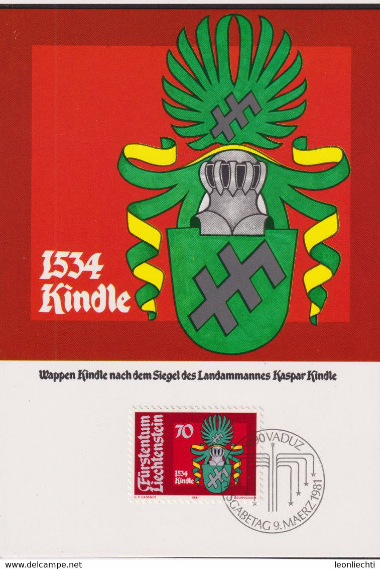 1981 Liechtenstein MC 22, Mi:LI 767, Yt:LI 708, Zum:LI 705, Landammänner - Wappen, Kaspar Kindle - Briefe U. Dokumente