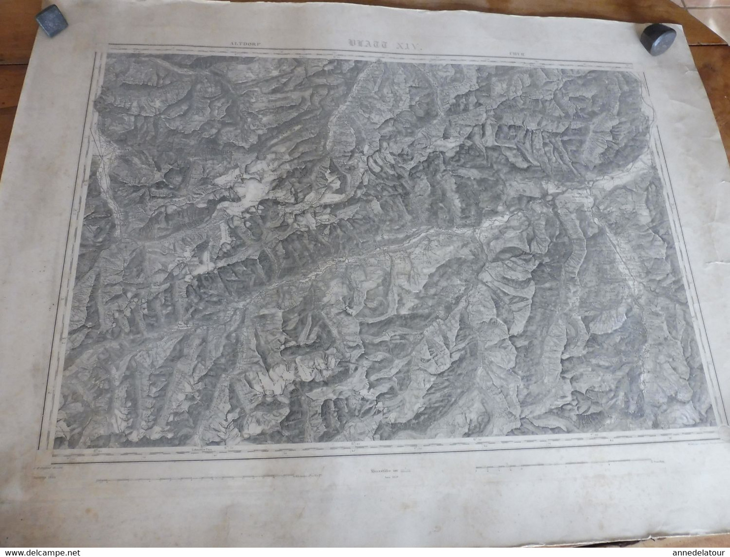 1859 Grande Carte Ancienne SCHWEIZ  N° 14 (Altdorf, Chur ) - EIDGENÖSSISHES MILITAIR ARCHIV  Par G. H. Dufour - Topographische Karten