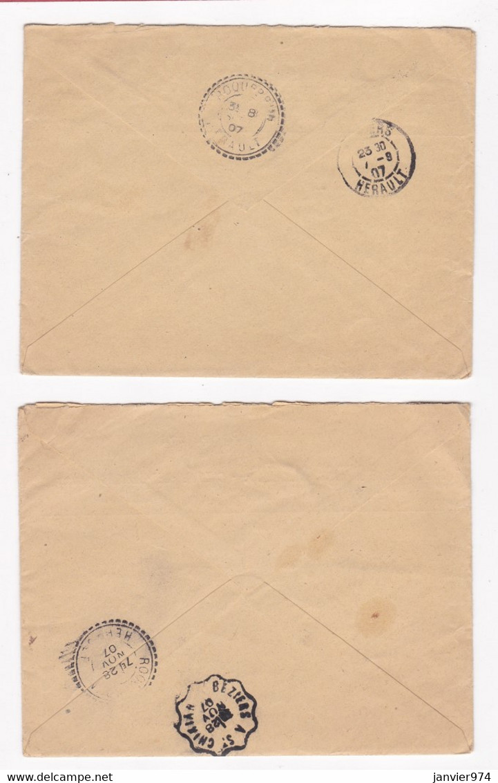 2 Enveloppes  1907 ,Boulangerie  André GLEIZES Cazouls Les Béziers Hérault - Covers & Documents