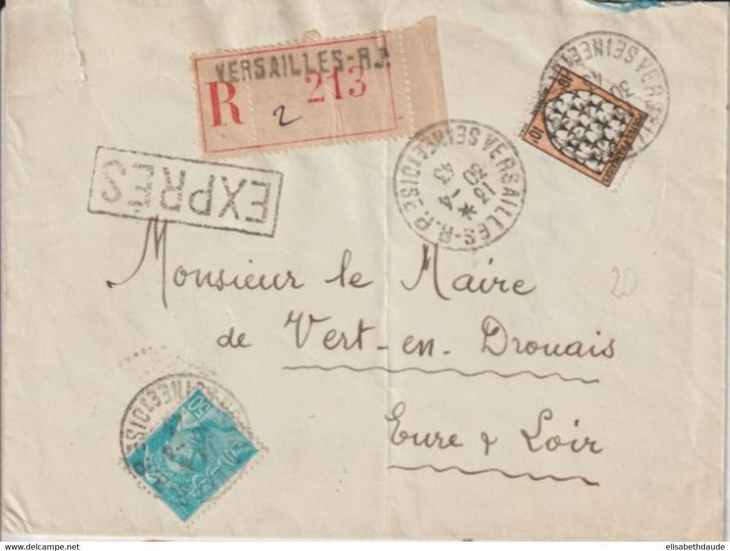 1943 - ARMOIRIES + MERCURE Sur ENVELOPPE EXPRES RECOMMANDEE ! De VERSAILLES => VERT-EN-DROUAIS - Lettres & Documents