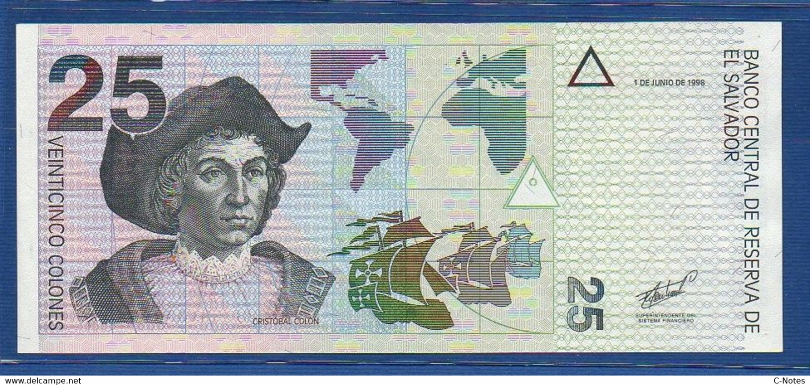 EL SALVADOR  - P.149b – 25 Colones 1998 UNC, Series F 05922065 - El Salvador