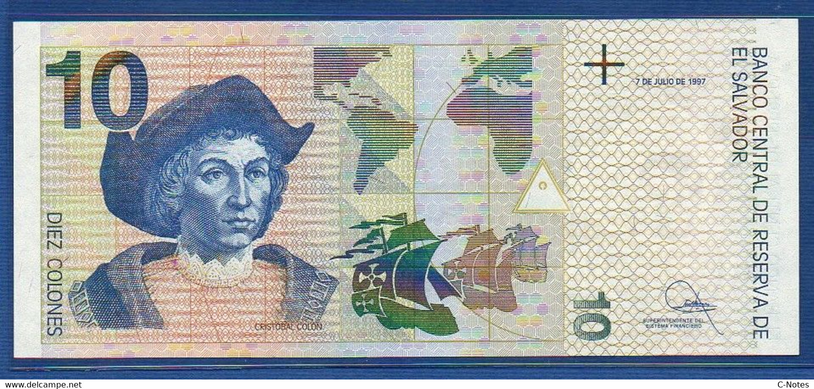 EL SALVADOR  - P.148a2 – 10 Colones 1997 UNC, Series J 09686784 - Salvador