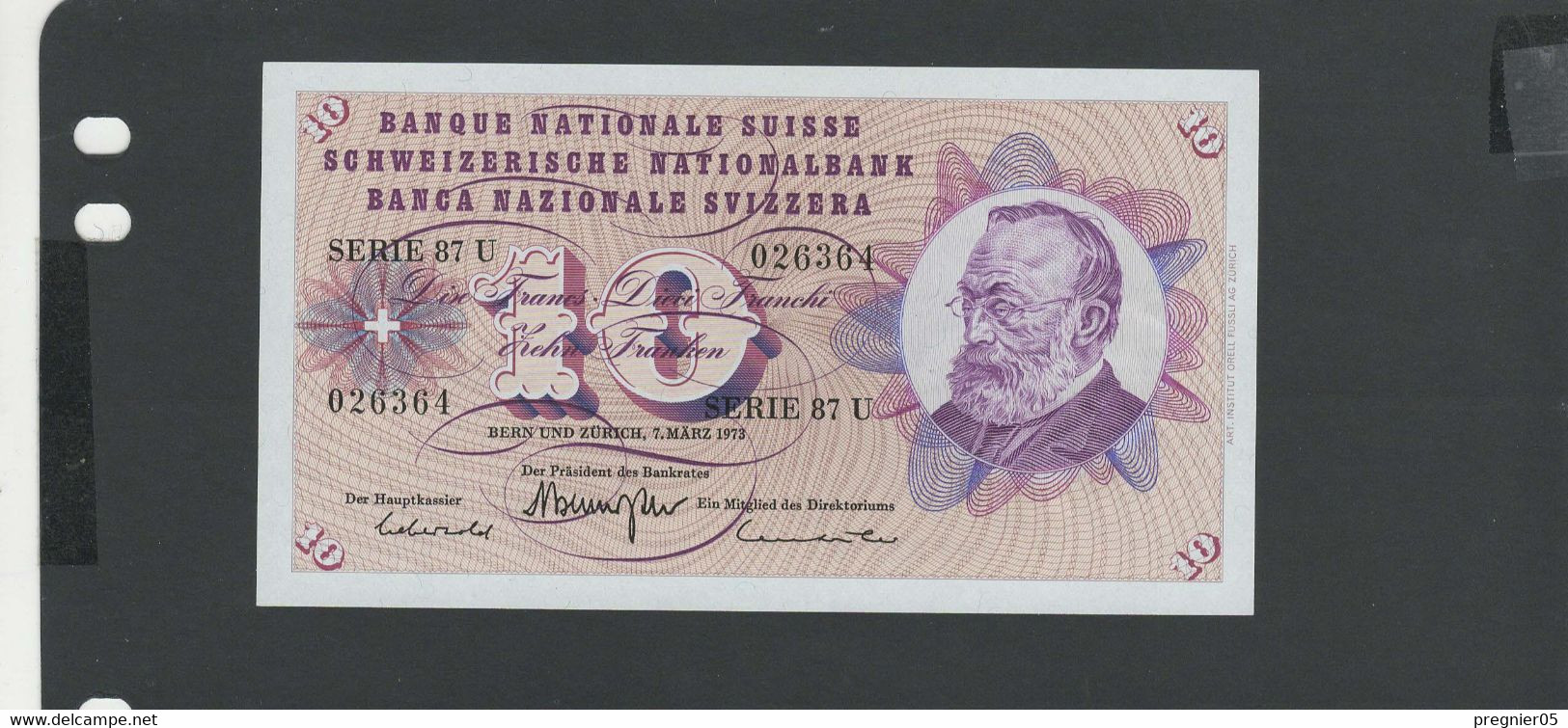 SUISSE - Billet 10 Francs 1973 NEUF/UNC Pick-45s § 87U - Suisse