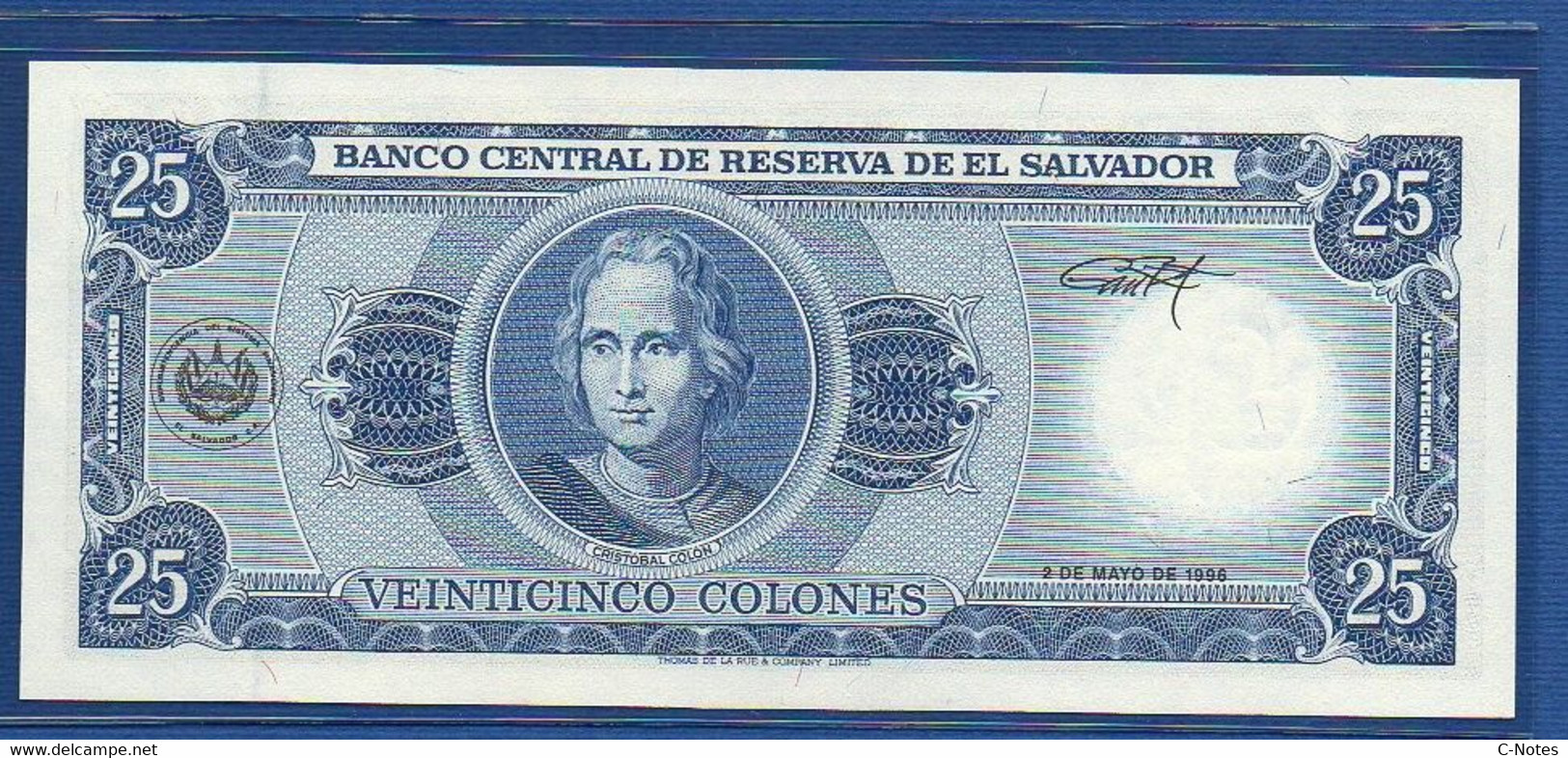 EL SALVADOR  - P.142 – 25 Colones 1996 UNC, Series MD 3471216 - El Salvador