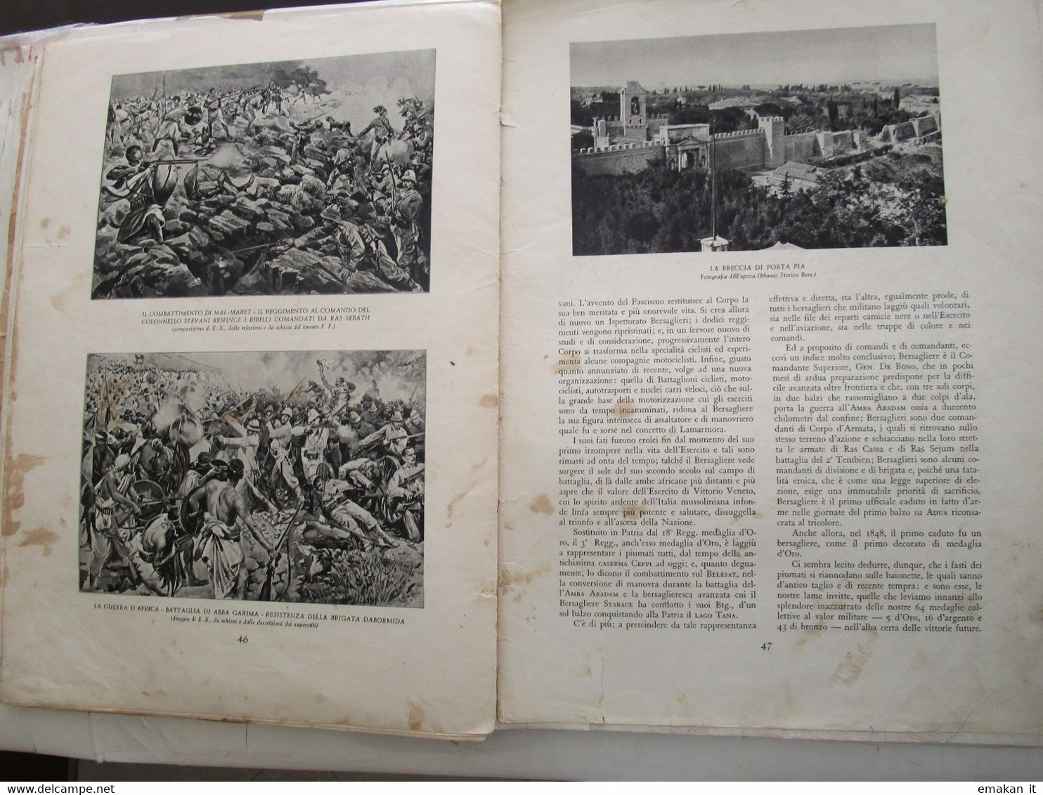 # I BERSAGLIERI 1836 - 1936 Di Associazione Nazionale Bersaglieri Ed. Alfieri 1936 MUSSOLINI / LAMARMORA / TRIESTE / A.O - First Editions