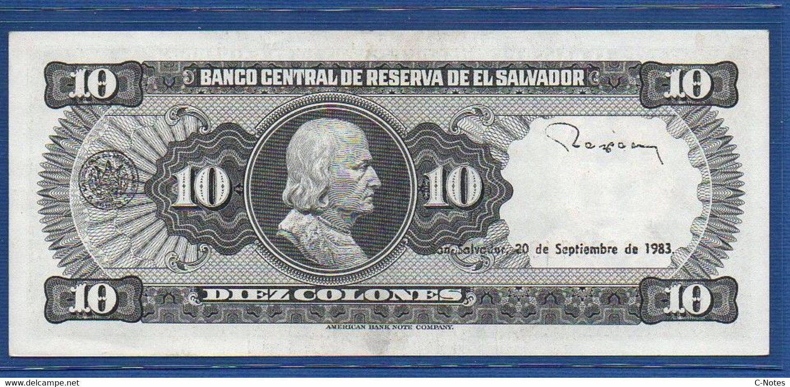 EL SALVADOR  - P.135a – 10 Colones 1983 UNC-, Series GG 6633348 - El Salvador