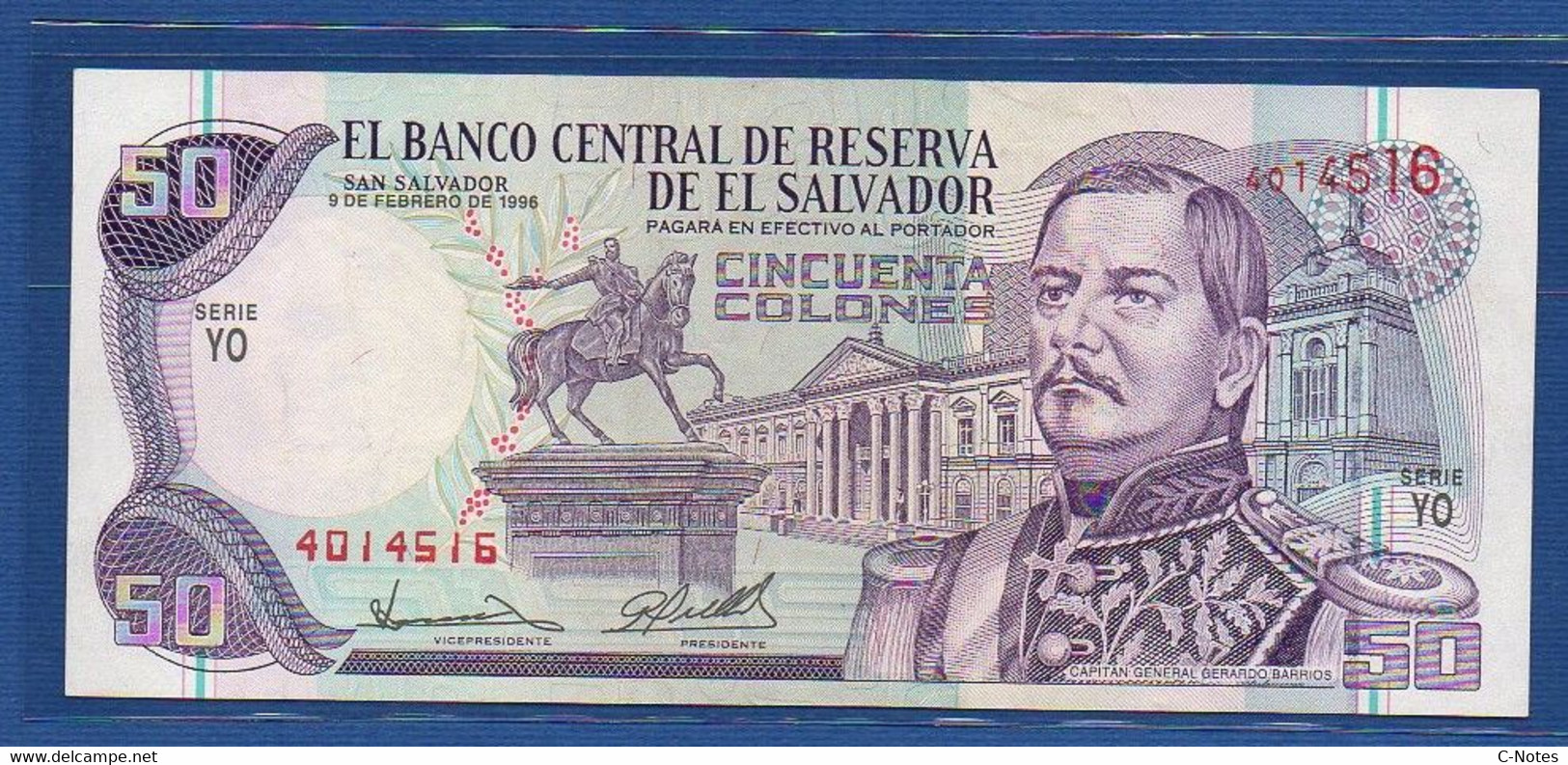 EL SALVADOR  - P.145 – 50 Colones 1996 UNC-, Series YO 4014516 - Salvador