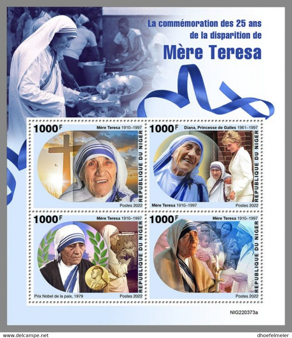 NIGER 2022 MNH Mother Teresa Mutter Teresa Mere Teresa Princess Diana M/S - OFFICIAL ISSUE - DHQ2306 - Mère Teresa