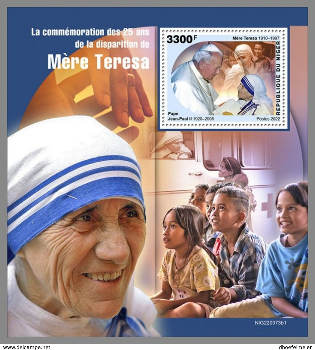 NIGER 2022 MNH Mother Teresa Mutter Teresa Mere Teresa Pope John-Paul II. S/S I - OFFICIAL ISSUE - DHQ2306 - Mère Teresa