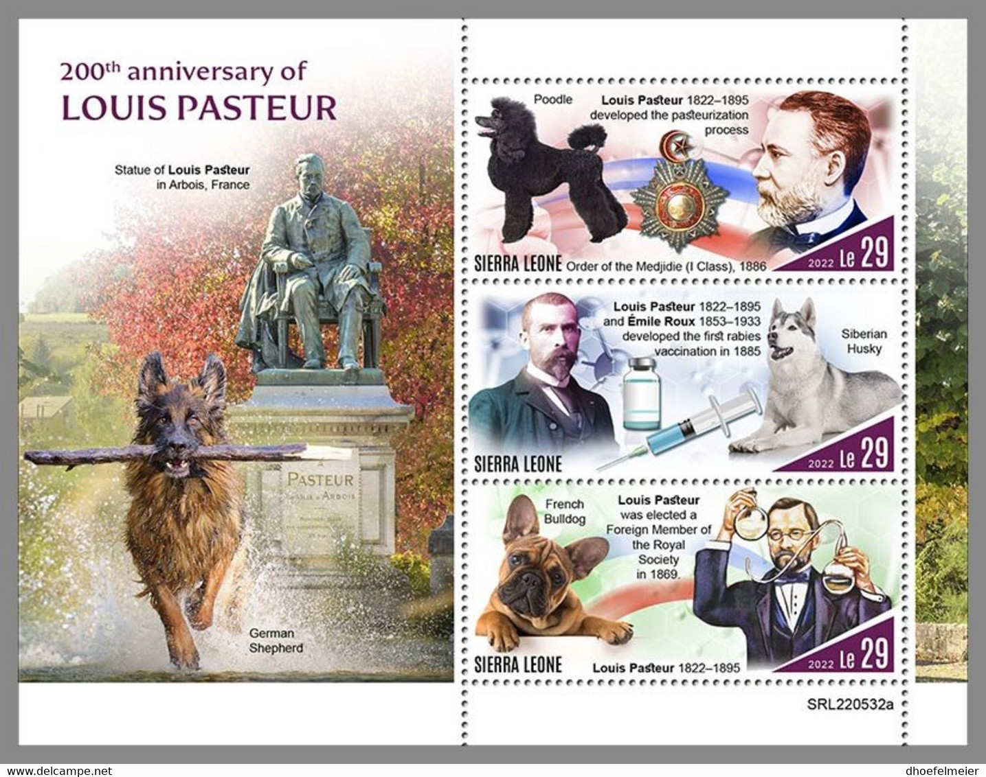 SIERRA LEONE 2022 MNH Louis Pasteur Dogs Hunde Chiens M/S - OFFICIAL ISSUE - DHQ2306 - Louis Pasteur