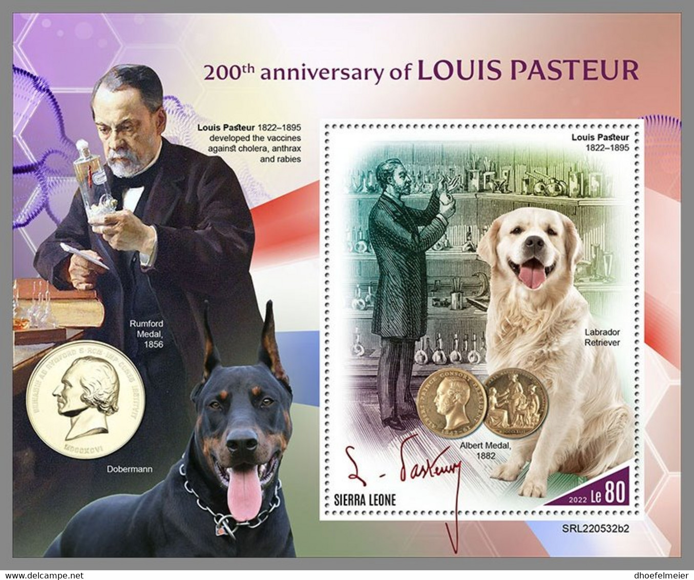 SIERRA LEONE 2022 MNH Louis Pasteur Dogs Hunde Chiens S/S II - OFFICIAL ISSUE - DHQ2306 - Louis Pasteur