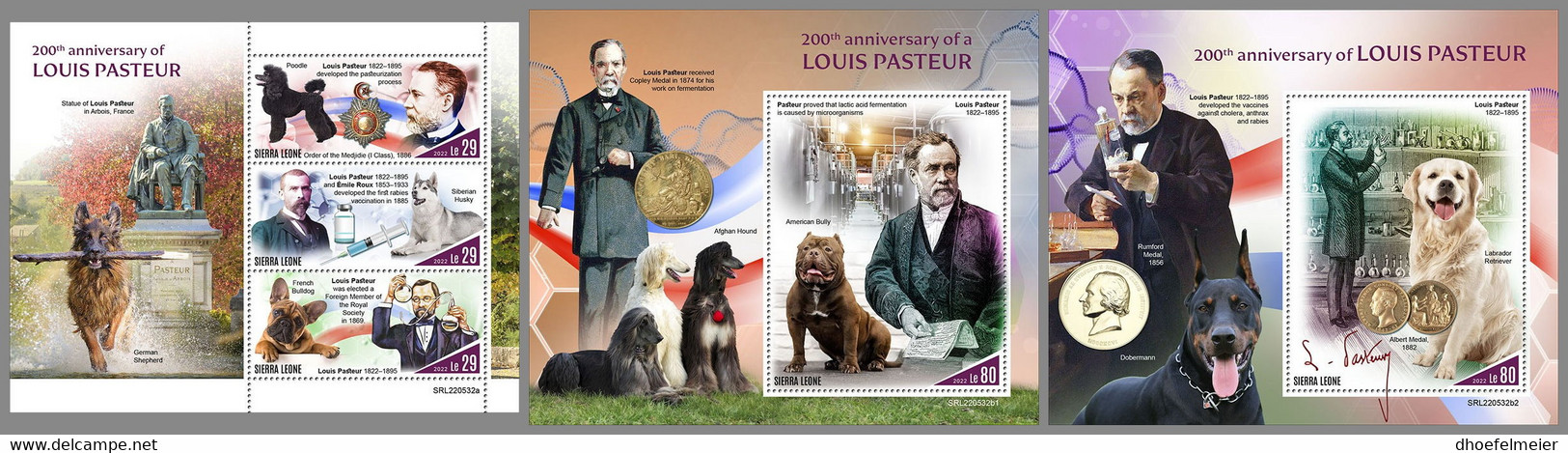 SIERRA LEONE 2022 MNH Louis Pasteur Dogs Hunde Chiens M/S+2S/S - IMPERFORATED - DHQ2306 - Louis Pasteur