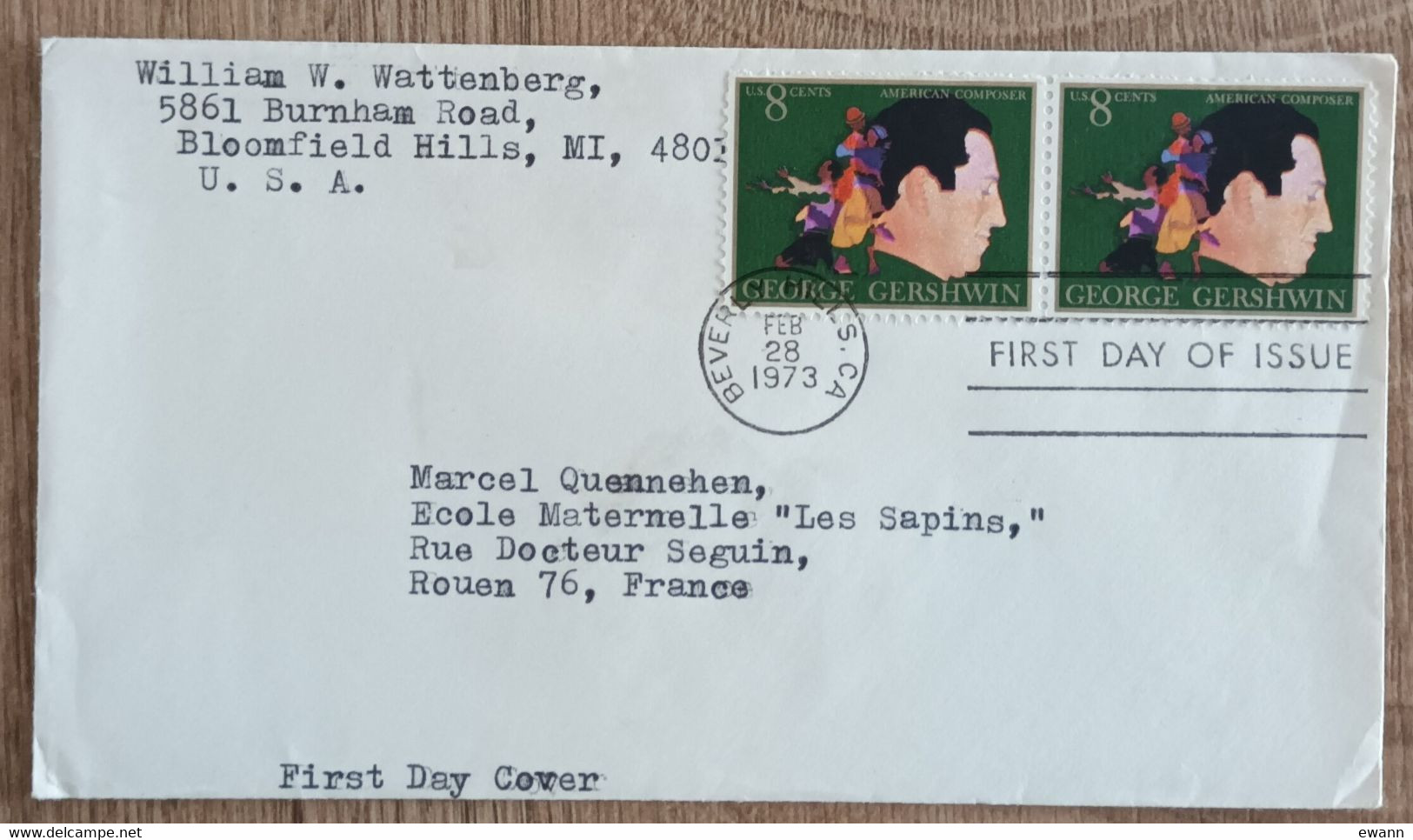 Etats Unis - FDC 1973 - YT N°980 - George Gershwin - 1971-1980