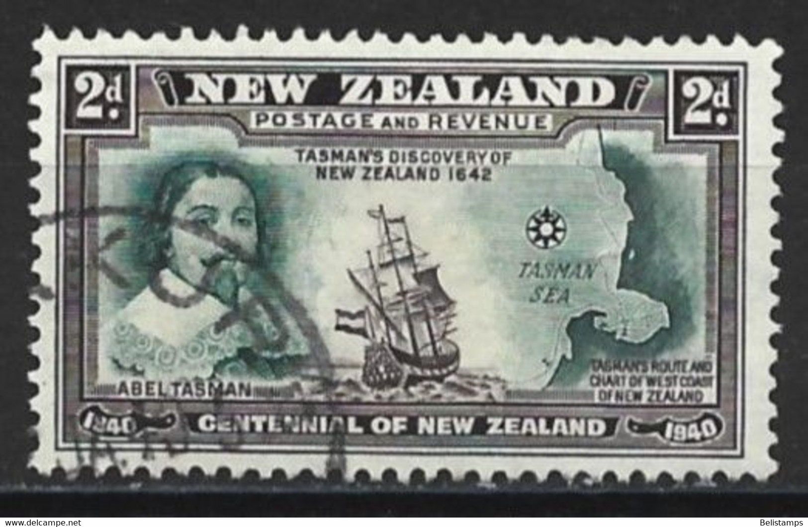 New Zealand 1940. Scott #232 (U) Abel Tasman, Ship And Chart Of West Coast Of New Zealand - Oblitérés