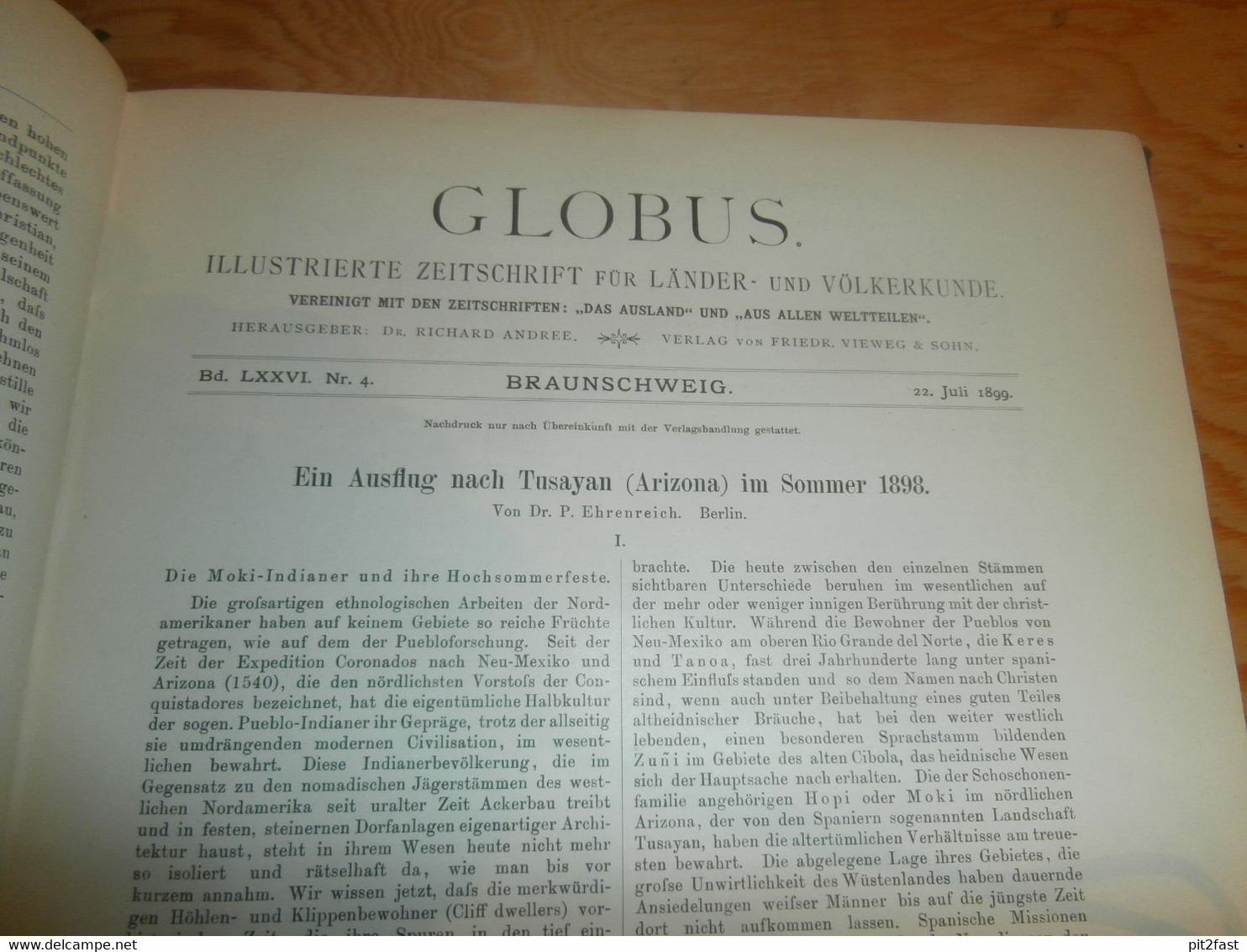 Völkerkunde Juli-Dezember 1899, gebundene GLOBUS Zeitschriften , Expedition , Kolonie , Reise , Berichte , Etnologie  !!