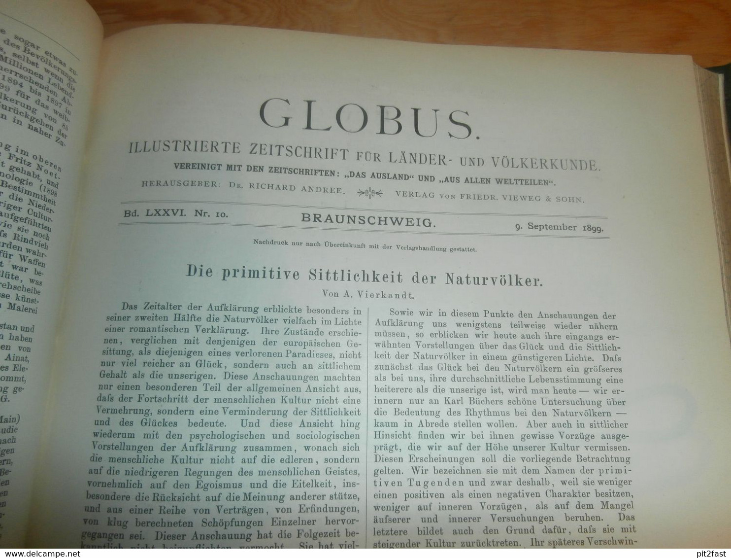 Völkerkunde Juli-Dezember 1899, gebundene GLOBUS Zeitschriften , Expedition , Kolonie , Reise , Berichte , Etnologie  !!