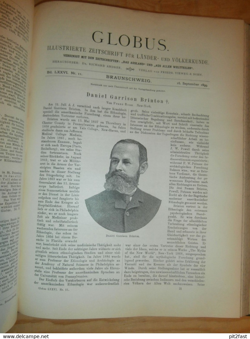 Völkerkunde Juli-Dezember 1899, gebundene GLOBUS Zeitschriften , Expedition , Kolonie , Reise , Berichte , Etnologie  !!