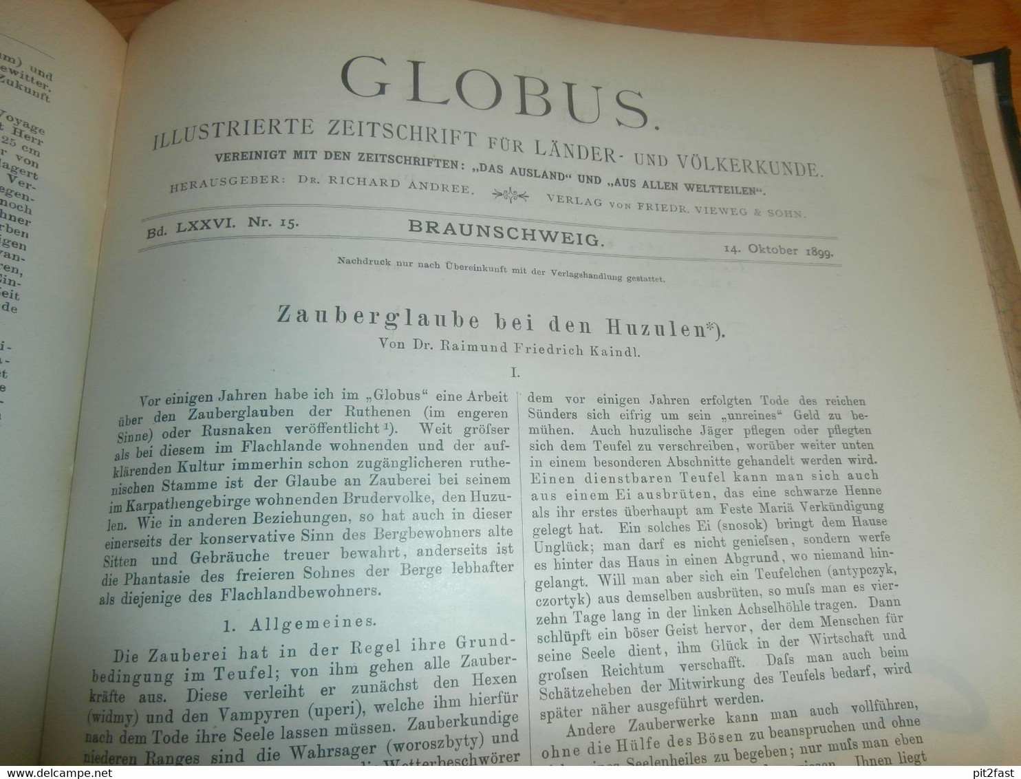 Völkerkunde Juli-Dezember 1899, gebundene GLOBUS Zeitschriften , Expedition , Kolonie , Reise , Berichte , Etnologie  !!