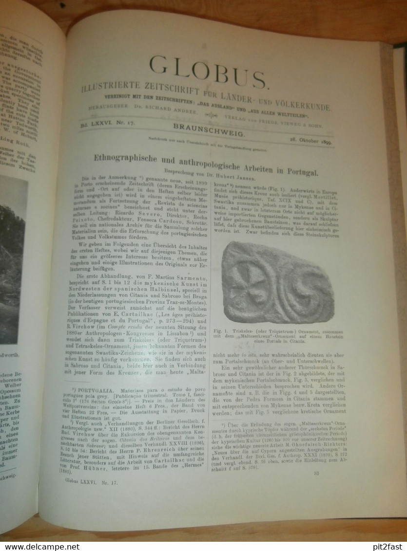 Völkerkunde Juli-Dezember 1899, gebundene GLOBUS Zeitschriften , Expedition , Kolonie , Reise , Berichte , Etnologie  !!