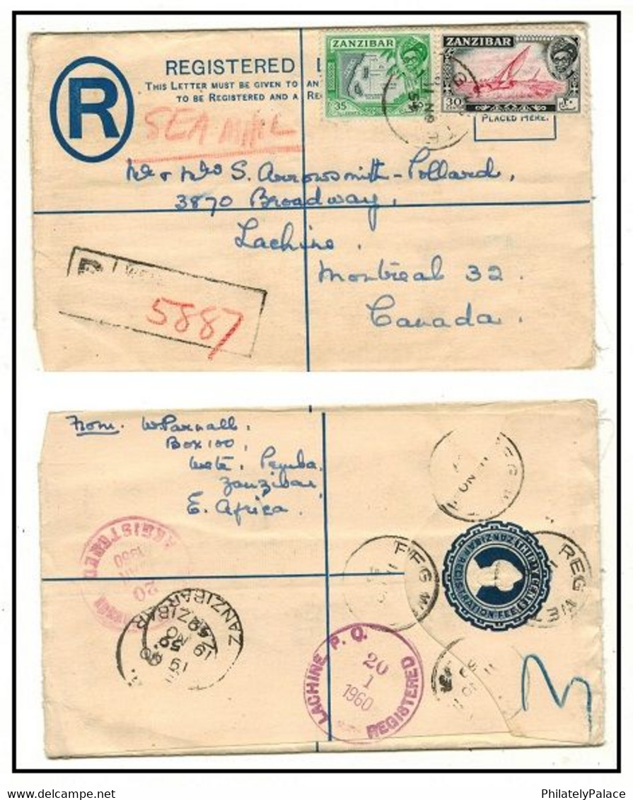 ZANZIBAR - 1936 30c Dark Blue RPSE To Canada Uprated At WETE. H&G 11. REGISTERED (**) VERY RARE - Zanzibar (1963-1968)