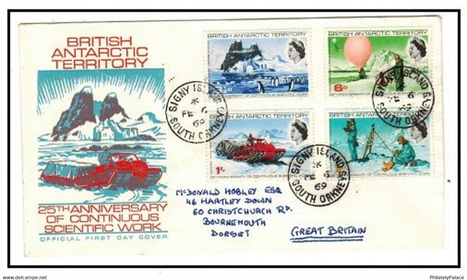 BRITISH ANTARCTIC TERRITORY (BAT) 1969 'Scientific Work' Set On FDC To UK Used At SIGNY ISLAND (**) RARE - Briefe U. Dokumente