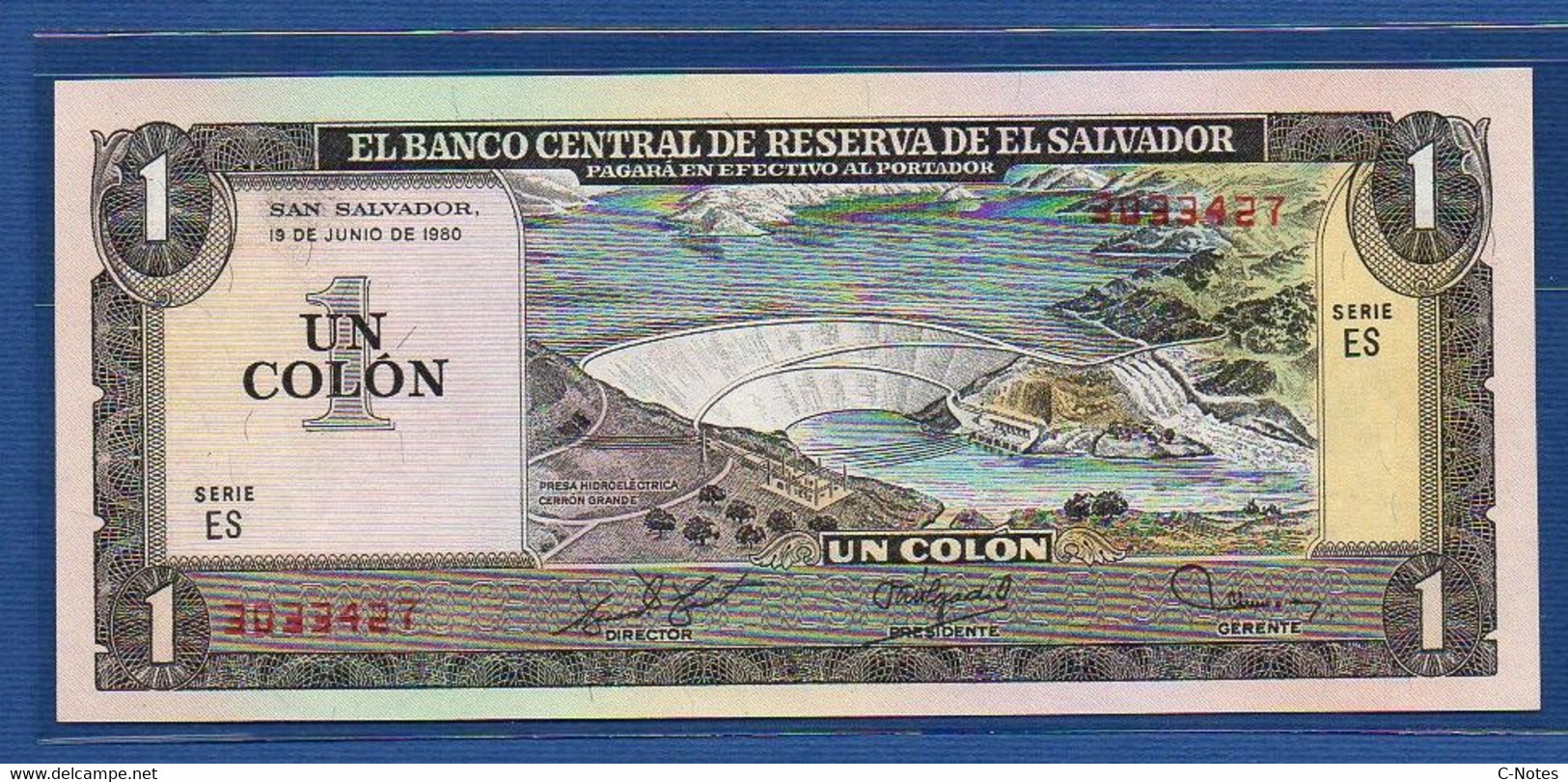 EL SALVADOR  - P.125b – 1 Colon 19/06/1980 UNC, Series ES 3033427 - El Salvador