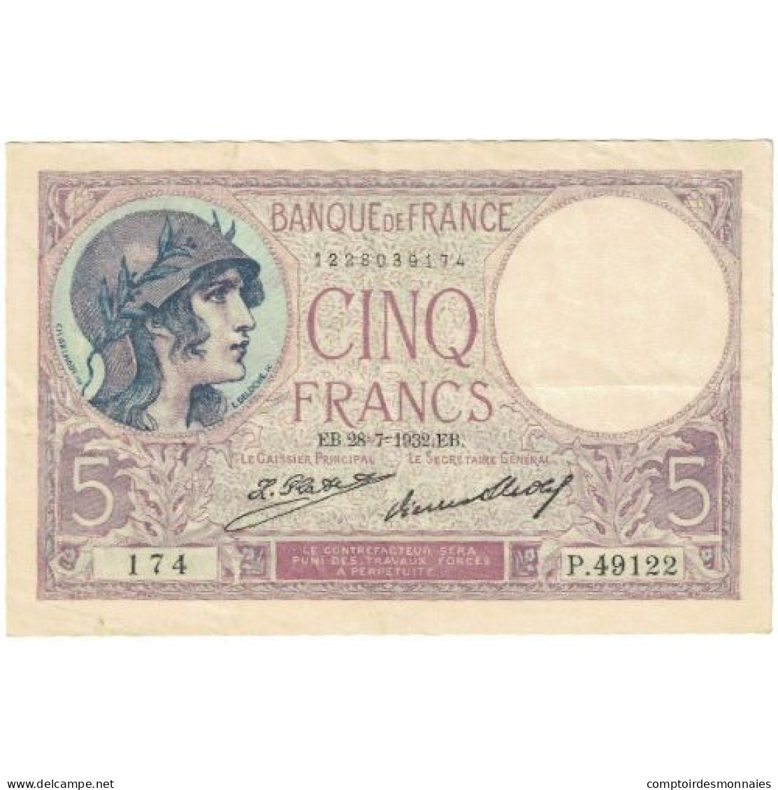 France, 5 Francs, 1932, P.49122, SUP+, Fayette:3.16, KM:72d - 5 F 1917-1940 ''Violet''