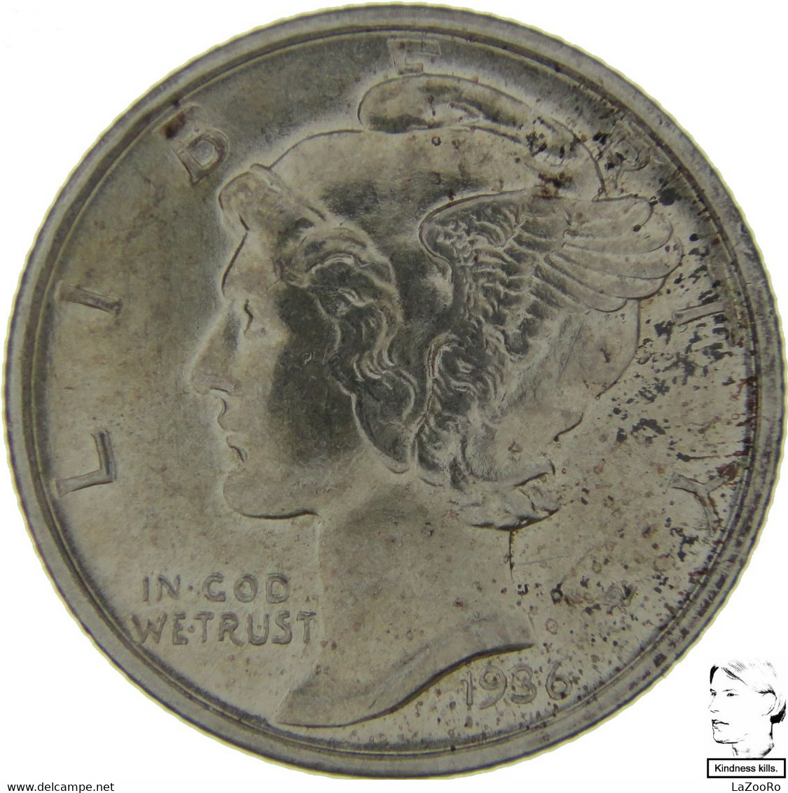 LaZooRo: United States 10 Cent 1 Dime 1936 D UNC  Doubling - Silver - 1916-1945: Mercury