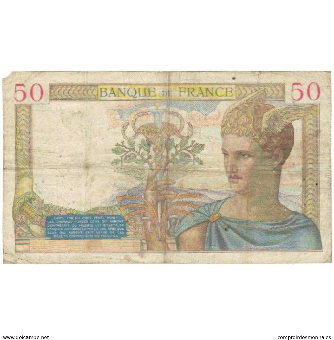 France, 50 Francs, Cérès, 1936, G.5222, B, Fayette:17.5, KM:81 - 50 F 1934-1940 ''Cérès''