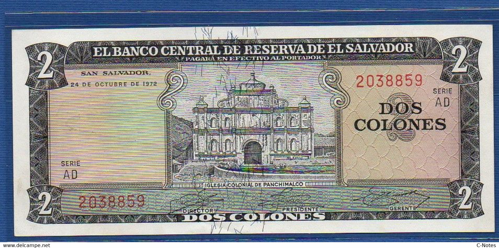 EL SALVADOR  - P.116a – 2 Colones 24/10/1972 XF/AUNC, Series AD 2038859 - Salvador